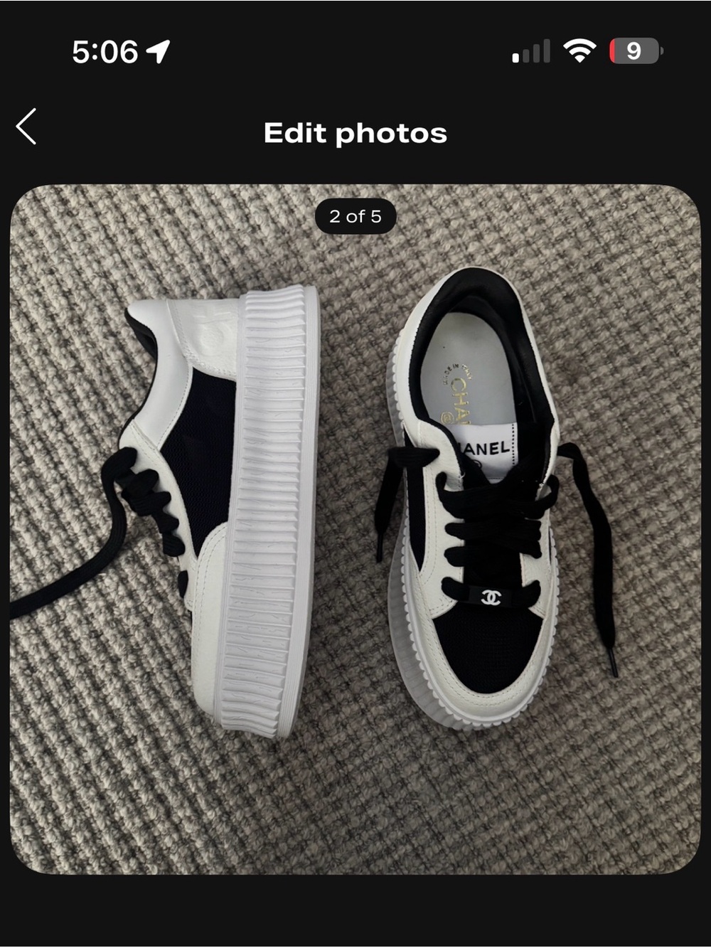 CHANEL Black and White Chunky Platform Sneakers - Picture 2 of 7
